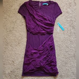 NWT Alice & Olivia drapey ruched chiffon plum purple silk Dress wedding formal S